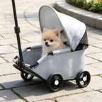 Easy-Fold Foldable Pet Stroller with Canopy & Rolling Carrier for Small Pets