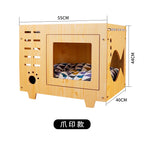 Wooden Double-Deck Pet Bed with Hammock & House