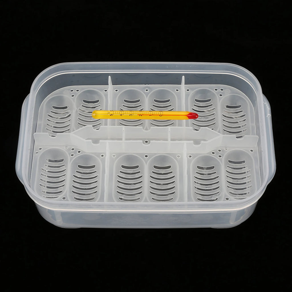 12-Grid Reptile Egg Incubator Tray with Thermometer — Suspended Hatching Box