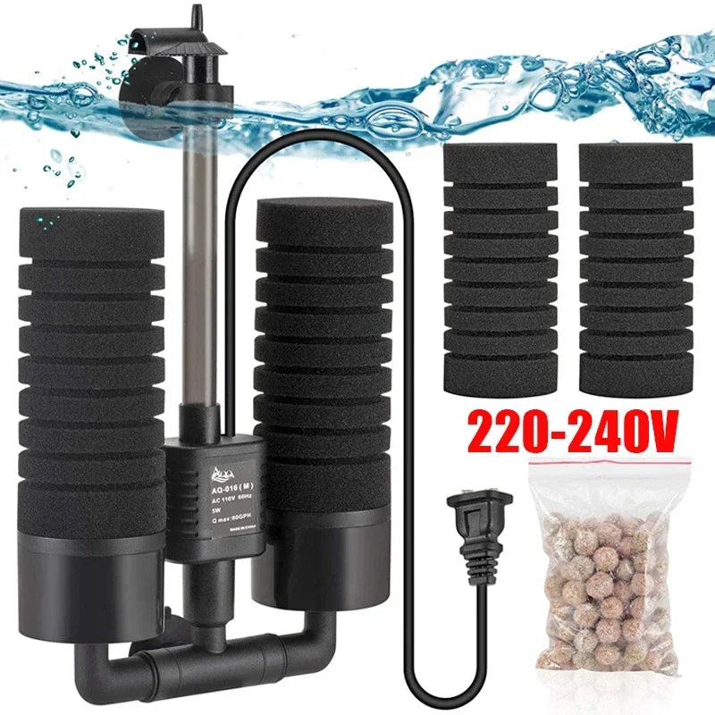 3-in-1 Submersible Aquarium Filter Pump (220V, Sponge + Bio + Chemical)