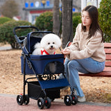 Foldable Pet Stroller with Detachable Carrier, 360° Wheels & Mesh Windows for Dogs/Cats, Lightweight Travel Cart