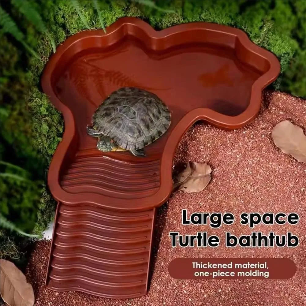Reptile Bathing Pool with Ramp — Water Dish for Turtles, Snakes & Bearded Dragons