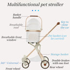 Foldable Waterproof PU High-Landscape Pet Stroller in Milk White — Up to 33 lbs for Dogs