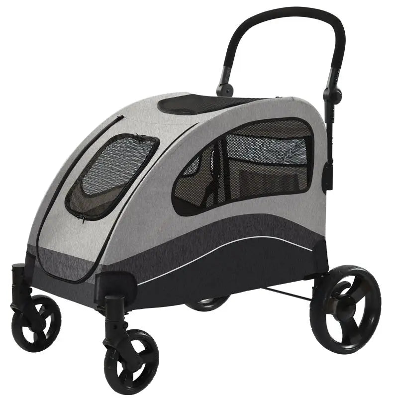 Luxury Fashion 4-Wheel Pet Stroller with Detachable Cage & Transparent Fabric — One-Hand Fold