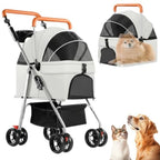 3-in-1 Multifunction 4-Wheel Folding Dog Stroller with Detachable Carrier