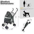 4-Wheel Foldable Pet Stroller for Teacup Poodles, Cats & Small Dogs — Lightweight Outdoor Travel Cart