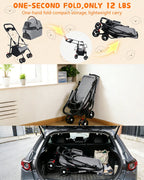 2-in-1 Dog Stroller & Carrier (Detachable, 4-Wheel, Foldable, Lightweight)