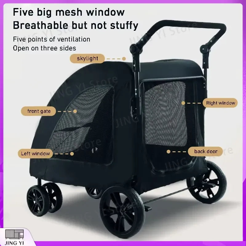 Large Capacity Foldable Dog Pet Stroller with Sunshade & Waterproof Fabric — Outdoor Travel Carrier