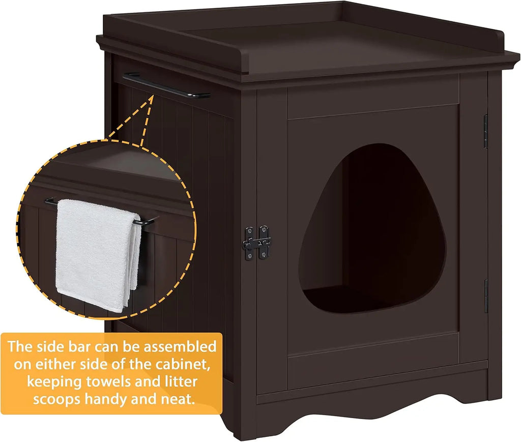 Hidden Cat Litter Box Cabinet with Towel Bar (Espresso)