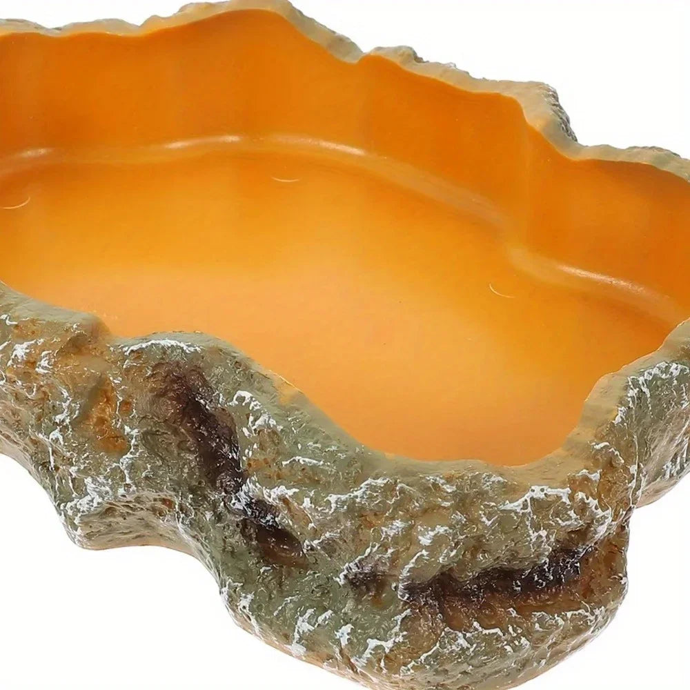 Resin Rock Terrarium Bowl — Natural-Look Feeder Dish, XS Size