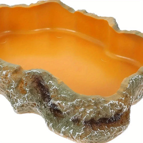 Resin Rock Terrarium Bowl — Natural-Look Feeder Dish, XS Size
