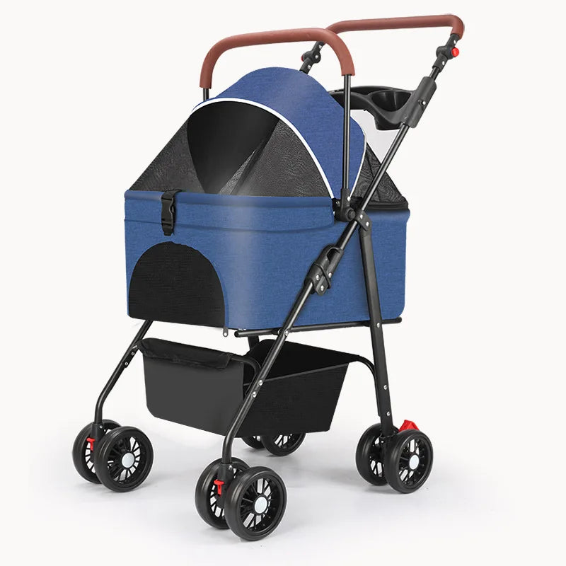 Compact Foldable Pet Stroller with Detachable Carrier for Teddy Dogs & Cats — Lightweight Outdoor Cart