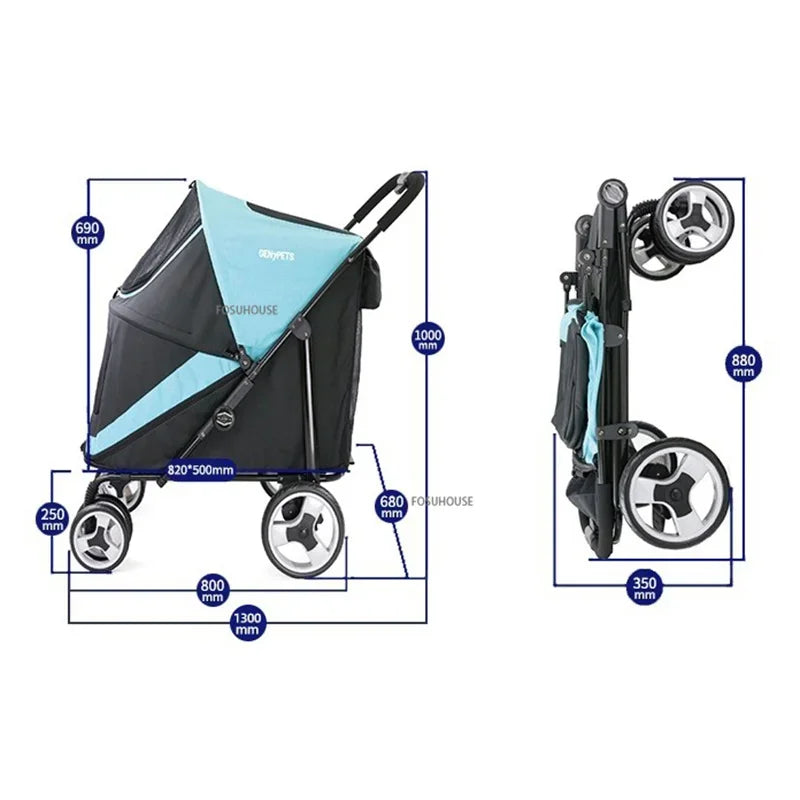Modern Portable 55kg Large Dog Pet Stroller — 4-Wheel Foldable Large Capacity Outdoor Travel Trolley