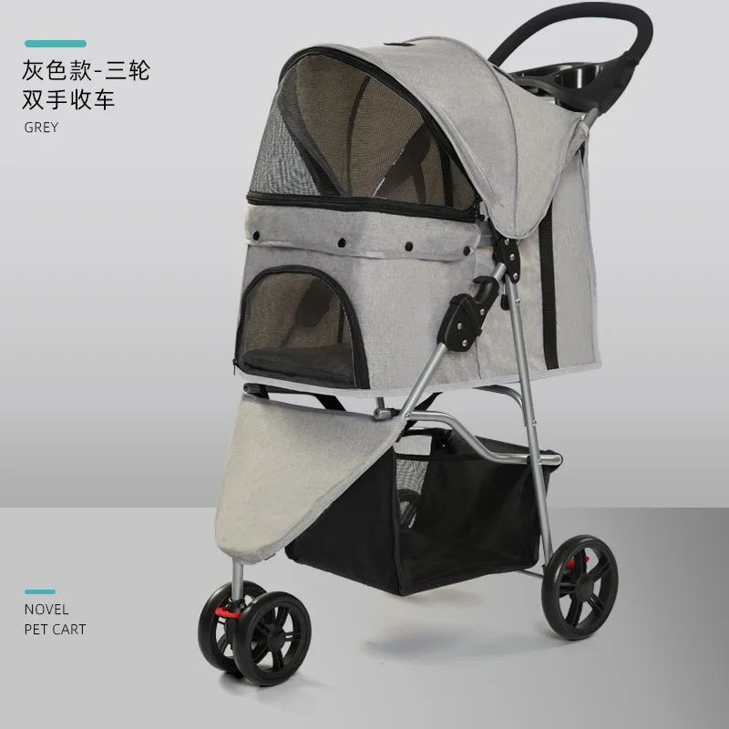 Easy-Fold Pet Travel Carriage Stroller for Small Dogs & Cats