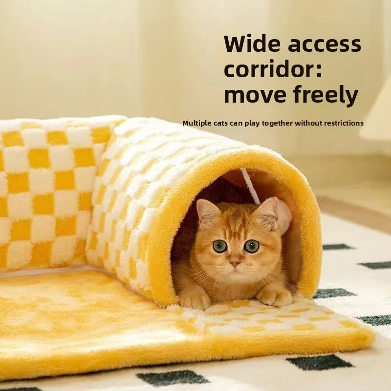 Tunnel Hideout Pet House Bed for Cats & Small Dogs