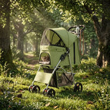 Pet Trolley Stroller Foldable 3 Wheel Green Fabric Zipper Closure Comfortable Portable For Cats Dogs Umbrella Hot Sale