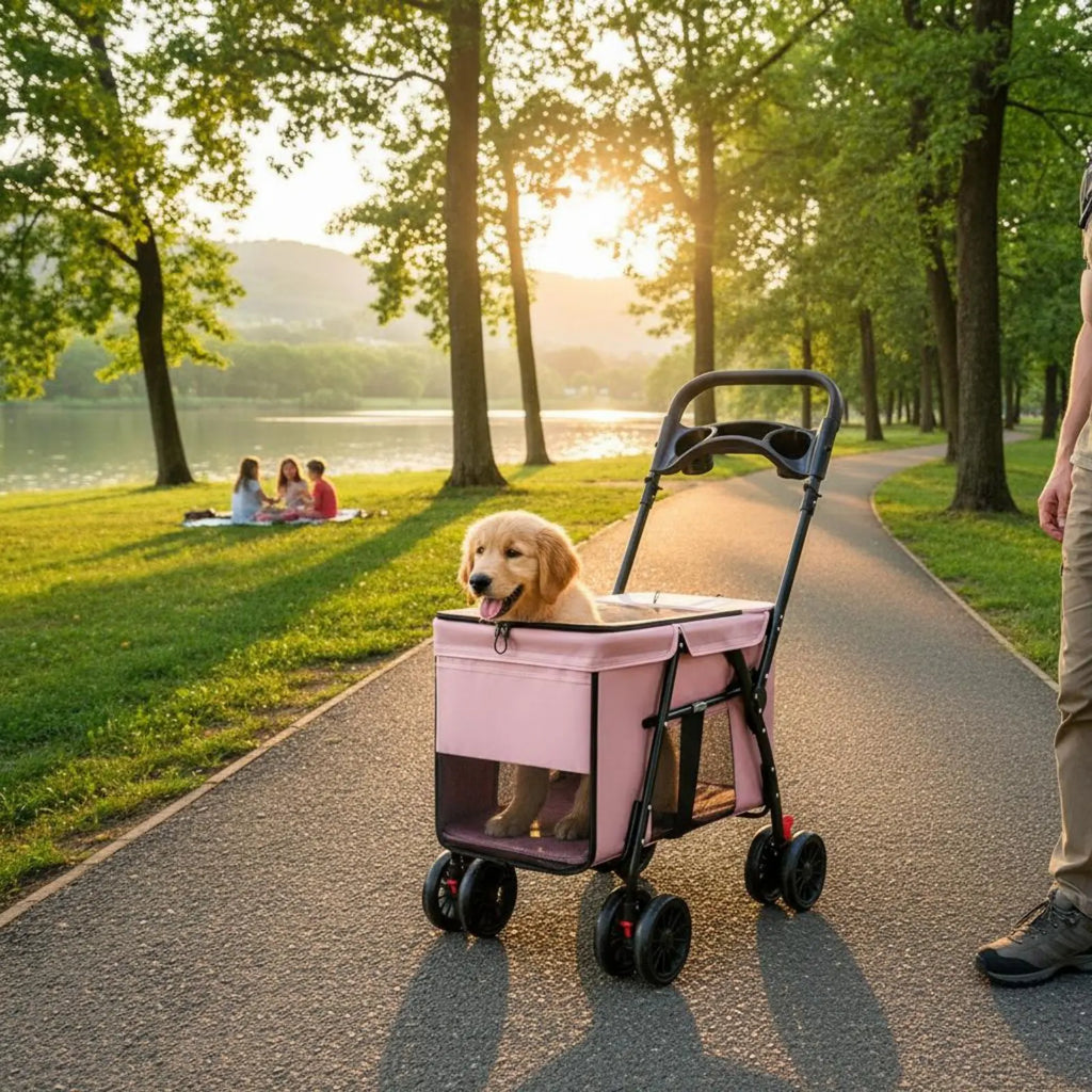 Collapsible Lightweight Pet Stroller with Rear Brakes — Easy-Access Cat & Dog Stroller for Walks & Outdoor
