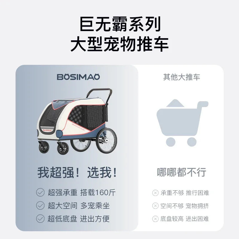 BOSIMAO Heavy-Duty Foldable Large Pet Stroller for Giant, Elderly & Big Dogs — Multi-Pet Outdoor Walking Cart