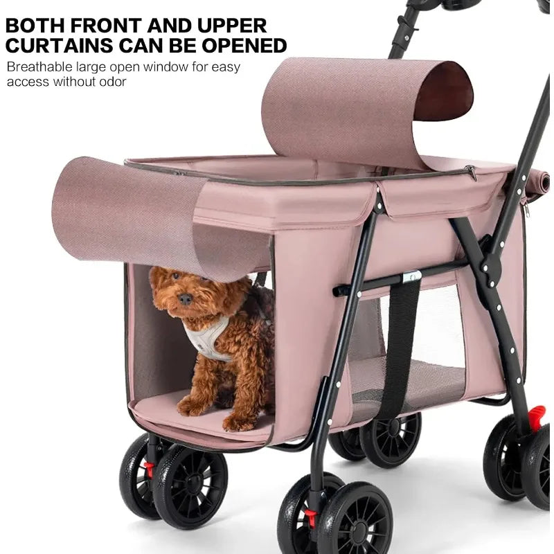 All-Terrain Pet Stroller Pram for 2 Small Dogs & Cats Up to 30 lbs — Foldable with Storage Basket & Cup Holder