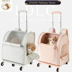 Waterproof Oxford Rolling Backpack Pet Carrier with Shoulder Straps
