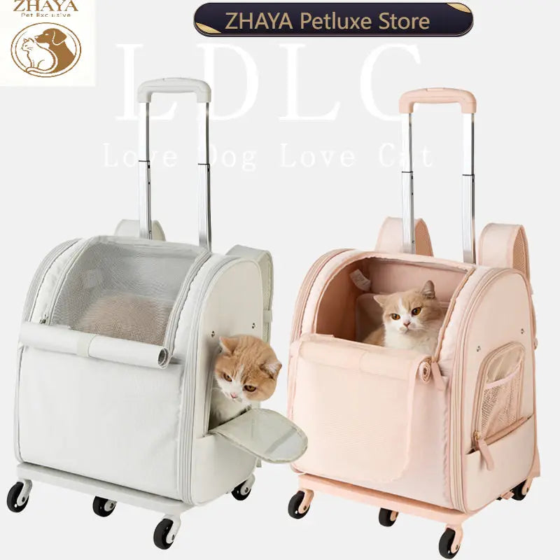 Waterproof Oxford Rolling Backpack Pet Carrier with Shoulder Straps
