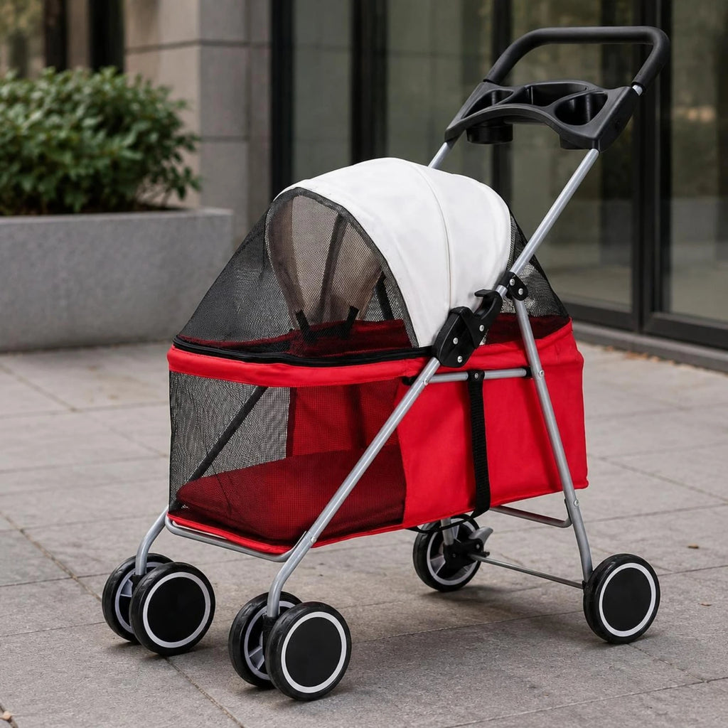 Foldable Twin-Wheel Pet Stroller Carrier for Outdoor Transport
