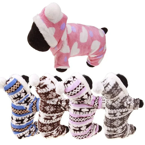 Coral Velvet Deer Print Dog Onesie (Four-Legged Winter Clothes)