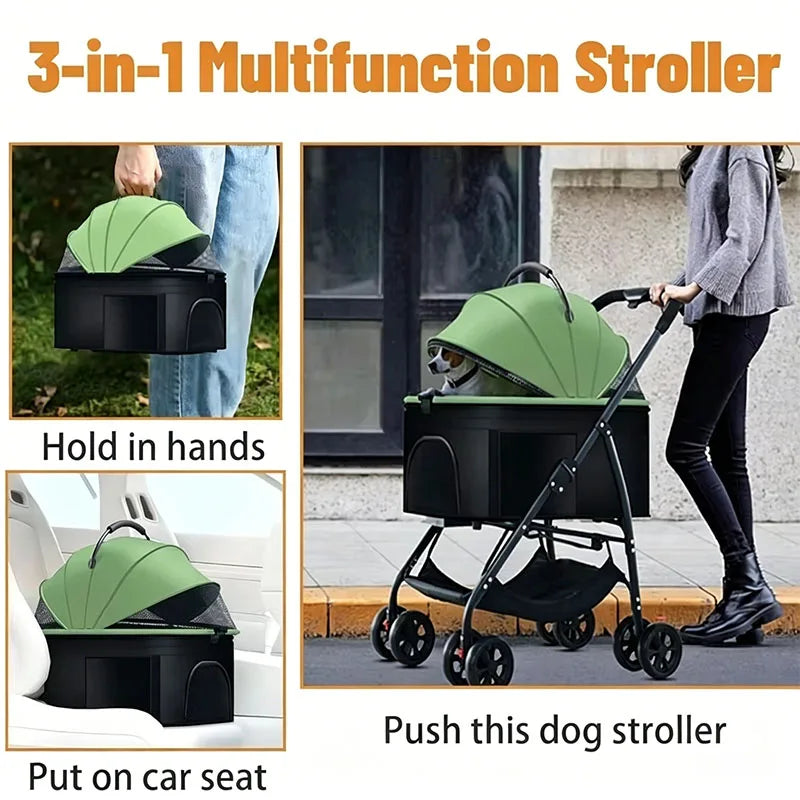 3-in-1 Lightweight Foldable Pet Stroller for Small & Medium Dogs & Cats — Outdoor Carrier with Car Seat Mode