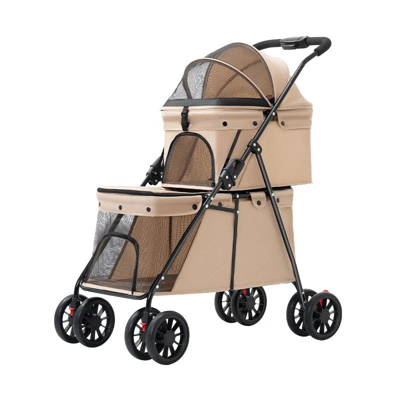 Lightweight Double-Layer Foldable Pet Stroller for Two Pets