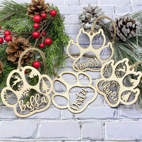 Personalized Laser-Engraved Pet Paw Christmas Bauble