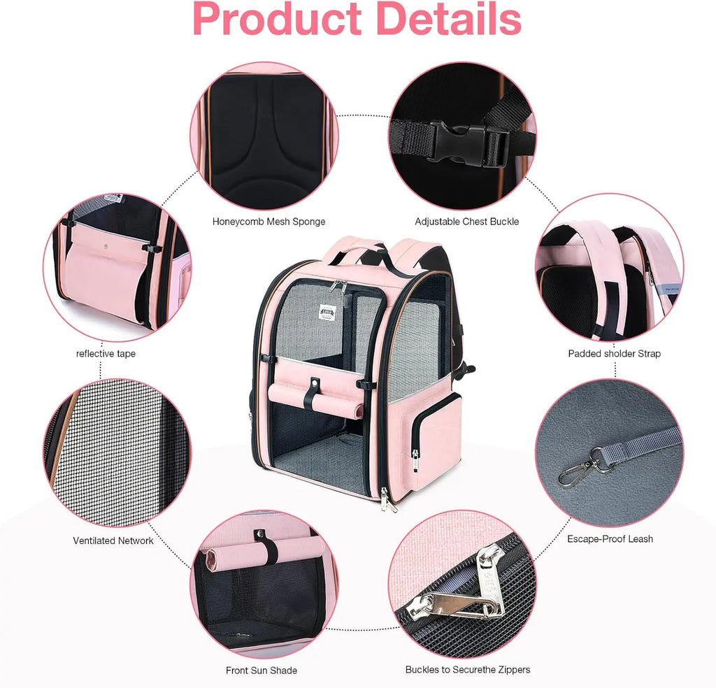 Large Expandable Foldable Pet Carrier Backpack for Dogs, Puppies & Medium Cats up to 18 lbs
