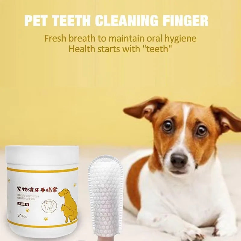Disposable Pet Cleaning Finger Wipes — Teeth, Ear & Eye Care, 50pcs