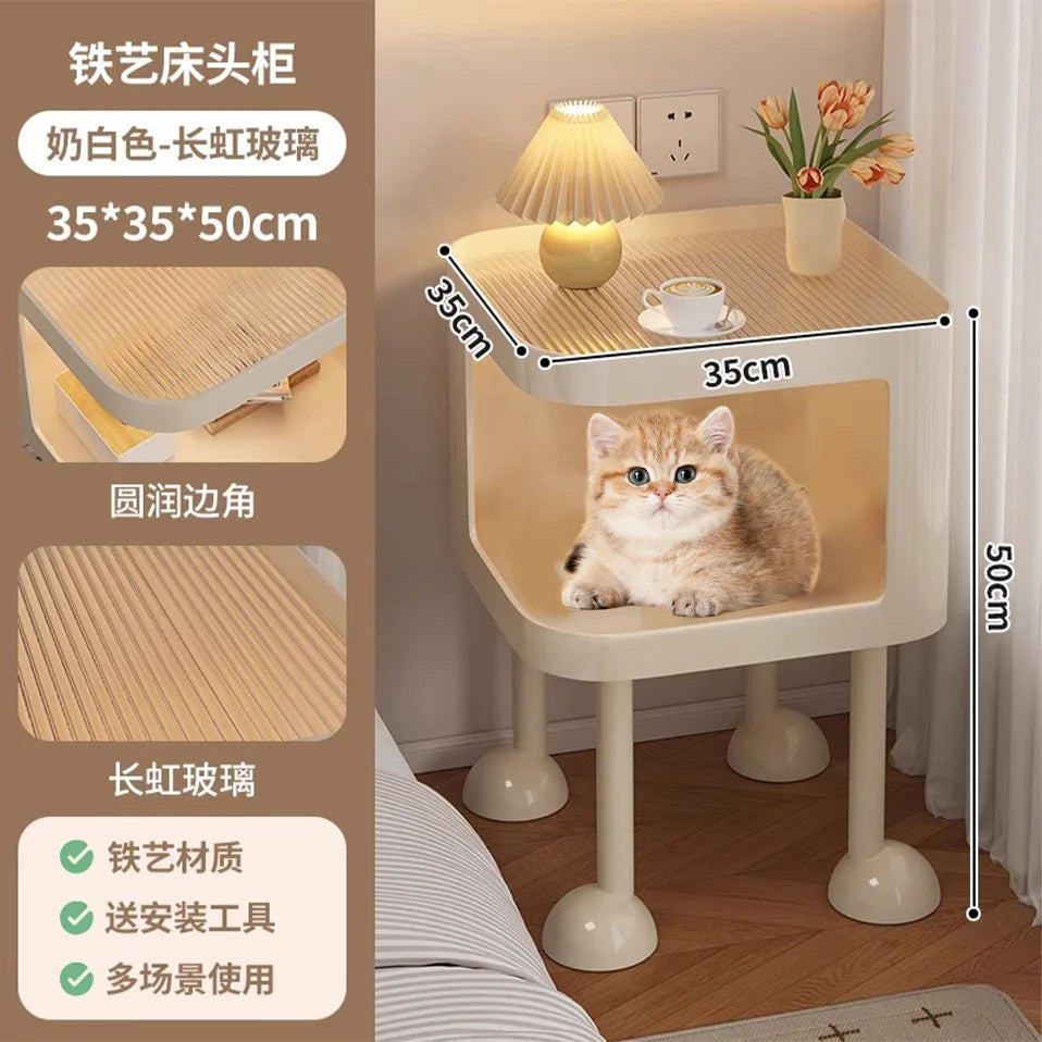 Cream-Style Pet Bedside Table & Kennel for Small Pets