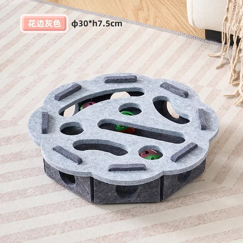 Felt Puzzle Box Cat Toy with Rolling Ball — Indoor Hunt & Dig