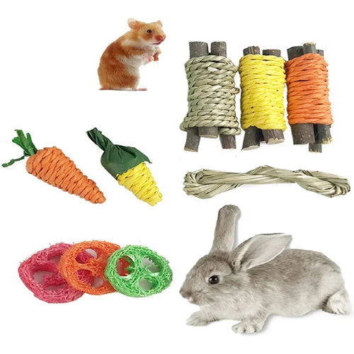 9-Piece Chew Toy Set — Hanging Wood Toys for Rabbits & Hamsters