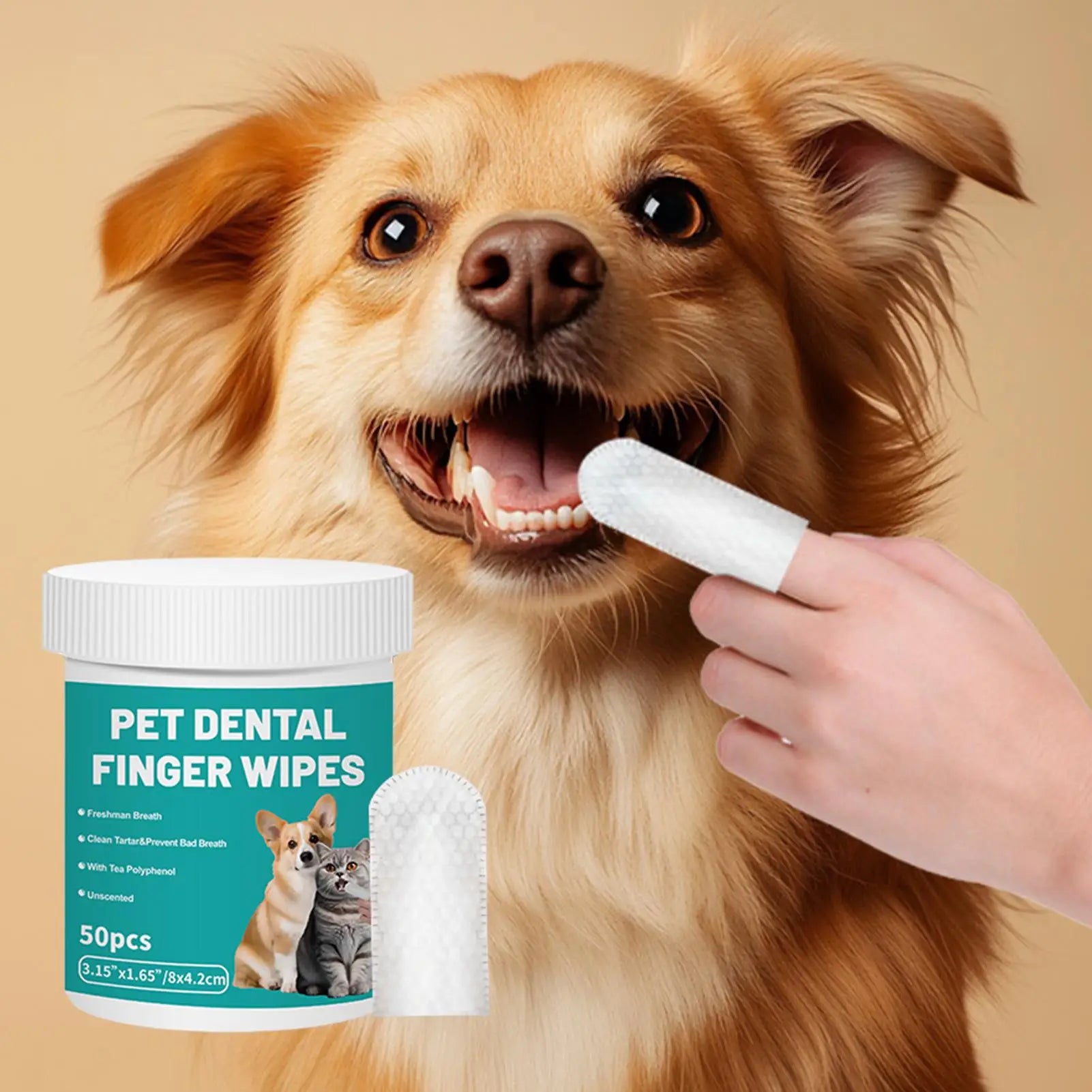 Disposable Finger Toothbrush Wipes for Pets — Fresh Breath, 50-Pack