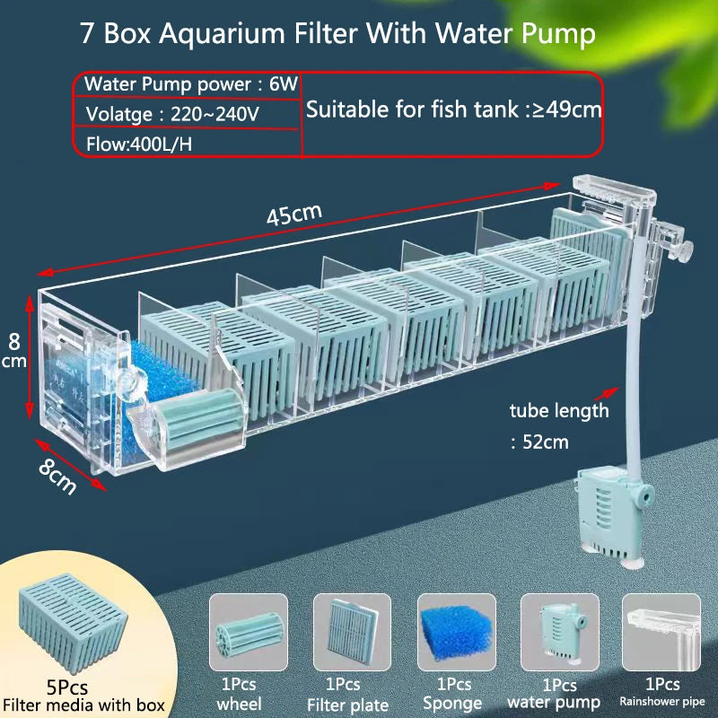 Wall-Mounted Waterfall Aquarium Filter Box (Silent, Built-In, Back Filter)
