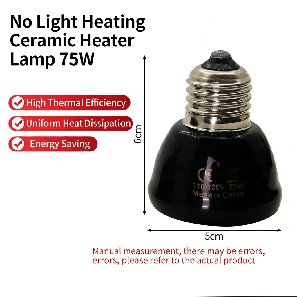 Ceramic Infrared Heat Lamp — No-Light Nighttime Heat for Lizards & Snakes, 25W-100W