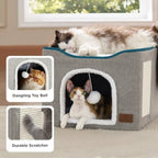 Foldable Cat Cave with Hanging Ball & Scratch Pad, 16.5in