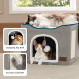 Foldable Cat Cave with Hanging Ball & Scratch Pad, 16.5in