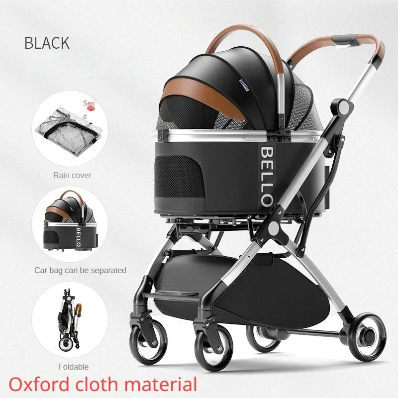 Aluminum Frame Foldable Pet Stroller Trolley with Separate Pet Bag