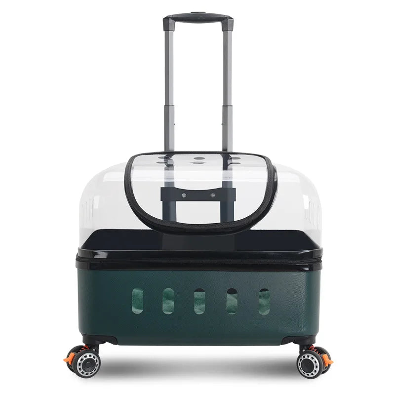 Transparent Plastic Pet Trolley Backpack with Universal Wheels & Zipper