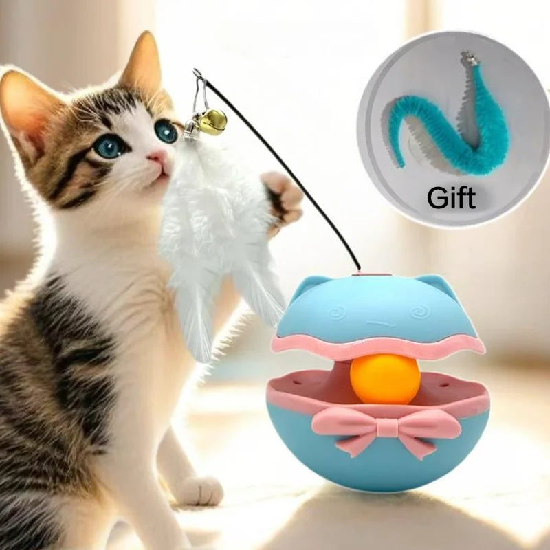 Electric Tumbler Cat Toy with Feather Stick — Self-Rolling Teaser