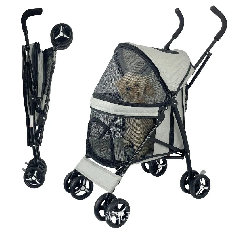 4-Wheel Foldable Pet Stroller for Teacup Poodles, Cats & Small Dogs — Lightweight Outdoor Travel Cart