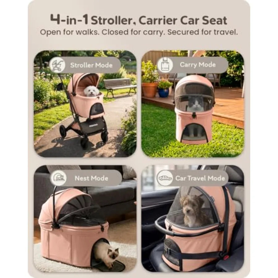Foldable Pet Stroller with Detachable Carrier & Shock-Absorbing Suspension for Small Dogs