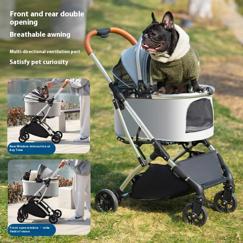 Lightweight Foldable 4-Wheel Pet Stroller for Medium, Large Dogs & Teddy Breeds