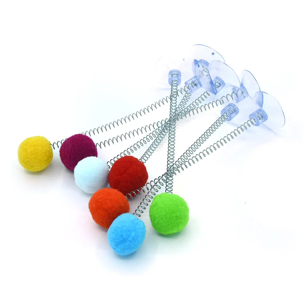 Suction Cup Fur Ball Spring Toy — Hands-Free Bouncing Cat Toy