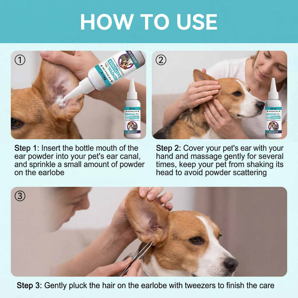 Pet Ear Cleaning Powder — Mild Formula for Painless Hair Plucking & Itch Relief