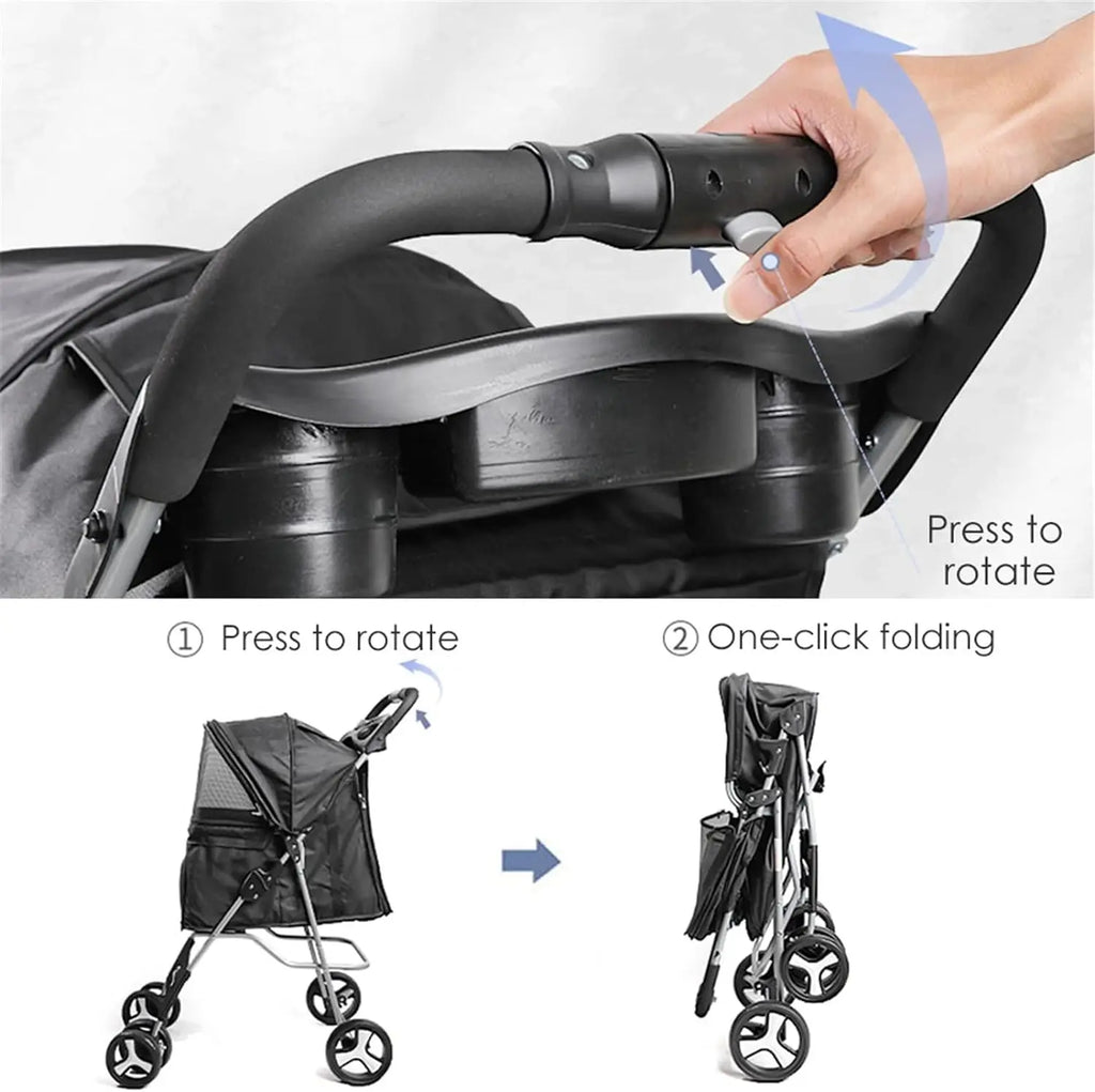 4-Wheel Pet Jogger Stroller with Cup Holder & Storage Basket — Travel Pushchair for Small & Medium Dogs & Cats