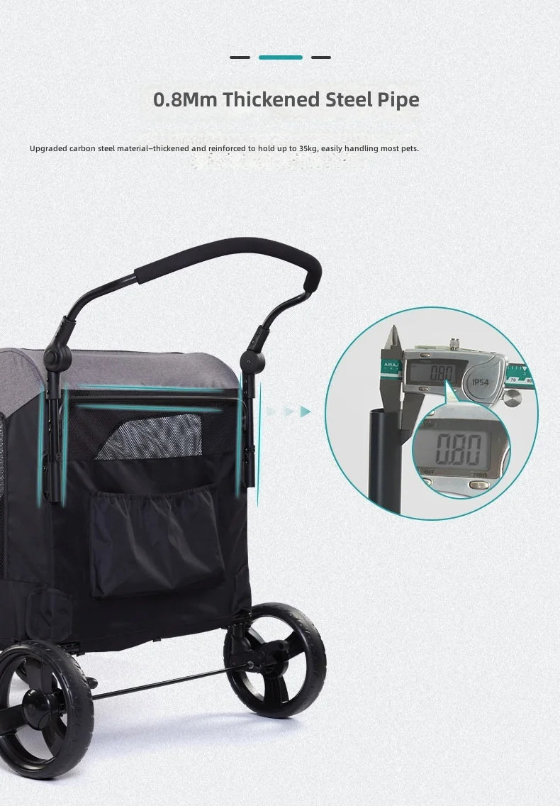 Large High-Capacity Foldable Pet Stroller for Injured & Elderly Cats & Dogs